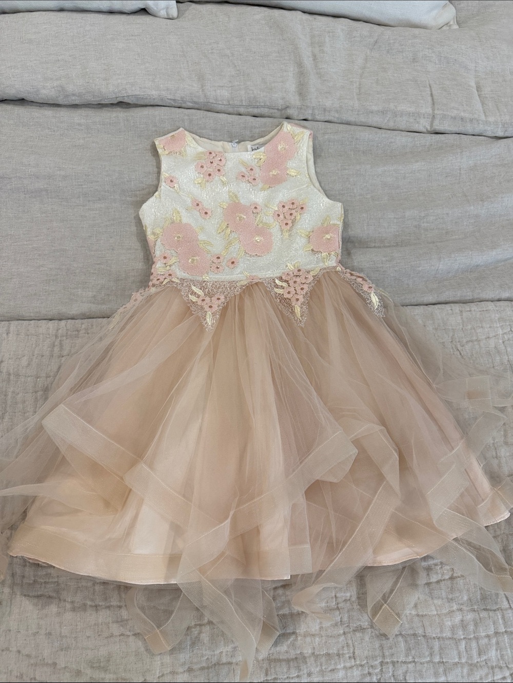 Blush by Us Angels White and Blush Pink Floral Tulle Formal Dress - Size 7